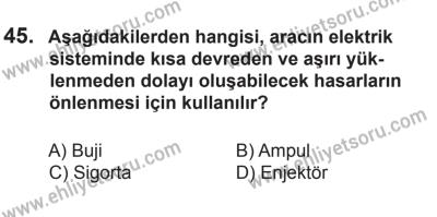 14 Haziran 2014 Tarihli Sürücü Adayları Sınavı N Kitapçığı 45. Soru