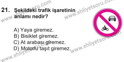 14 Nisan 2016 Tarihli Sürücü Adayları Sınavı K Kitapçığı 1Oturumu 21. Soru
