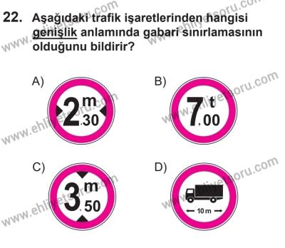 14 Nisan 2016 Tarihli Sürücü Adayları Sınavı K Kitapçığı 1Oturumu 22. Soru