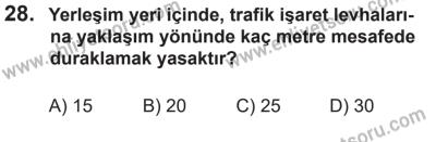14 Nisan 2016 Tarihli Sürücü Adayları Sınavı K Kitapçığı 1Oturumu 28. Soru