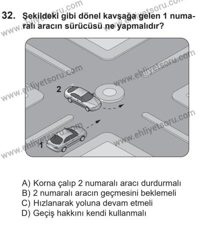 14 Nisan 2016 Tarihli Sürücü Adayları Sınavı K Kitapçığı 1Oturumu 32. Soru