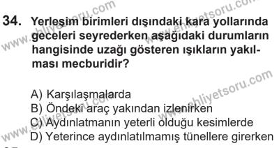 14 Nisan 2016 Tarihli Sürücü Adayları Sınavı K Kitapçığı 1Oturumu 34. Soru