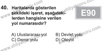 14 Nisan 2016 Tarihli Sürücü Adayları Sınavı K Kitapçığı 1Oturumu 40. Soru