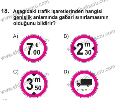 14 Nisan 2016 Tarihli Sürücü Adayları Sınavı K Kitapçığı 2Oturumu 18. Soru