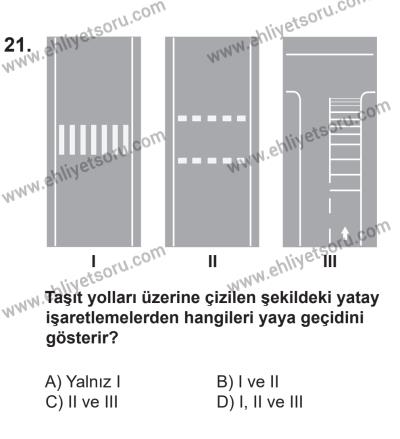 14 Nisan 2016 Tarihli Sürücü Adayları Sınavı K Kitapçığı 2Oturumu 21. Soru