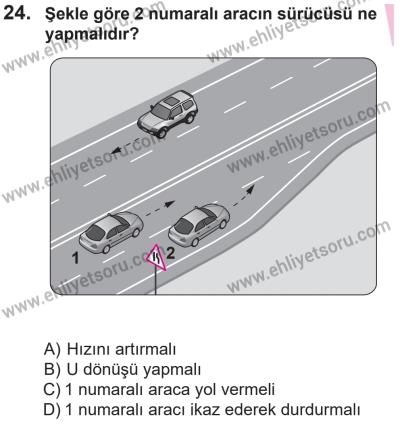 14 Nisan 2016 Tarihli Sürücü Adayları Sınavı K Kitapçığı 2Oturumu 24. Soru