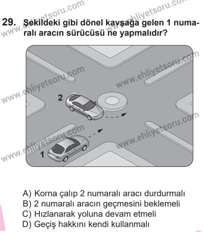 14 Nisan 2016 Tarihli Sürücü Adayları Sınavı K Kitapçığı 2Oturumu 29. Soru
