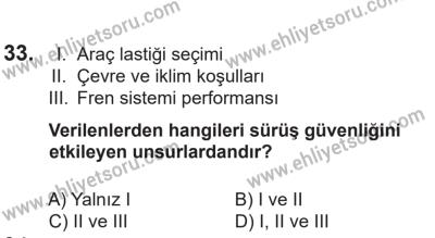 14 Nisan 2016 Tarihli Sürücü Adayları Sınavı K Kitapçığı 2Oturumu 33. Soru