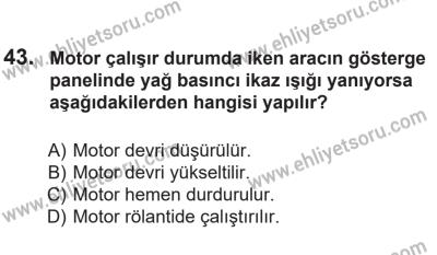 14 Nisan 2016 Tarihli Sürücü Adayları Sınavı K Kitapçığı 2Oturumu 43. Soru