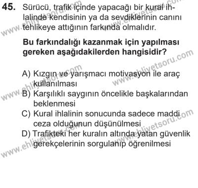 14 Nisan 2016 Tarihli Sürücü Adayları Sınavı K Kitapçığı 2Oturumu 45. Soru