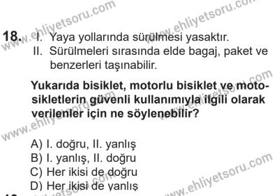 14 Nisan 2016 Tarihli Sürücü Adayları Sınavı L Kitapçığı 1. Oturum 18. Soru