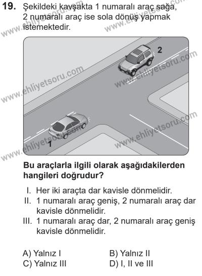 14 Nisan 2016 Tarihli Sürücü Adayları Sınavı L Kitapçığı 1. Oturum 19. Soru