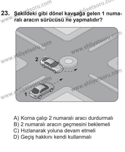 14 Nisan 2016 Tarihli Sürücü Adayları Sınavı L Kitapçığı 1. Oturum 23. Soru