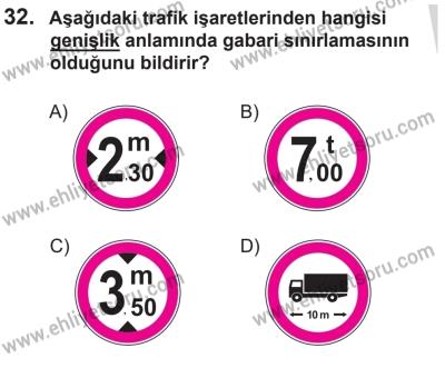 14 Nisan 2016 Tarihli Sürücü Adayları Sınavı L Kitapçığı 1. Oturum 32. Soru