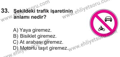 14 Nisan 2016 Tarihli Sürücü Adayları Sınavı L Kitapçığı 1. Oturum 33. Soru