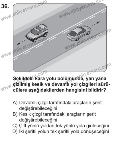 14 Nisan 2016 Tarihli Sürücü Adayları Sınavı L Kitapçığı 1. Oturum 36. Soru