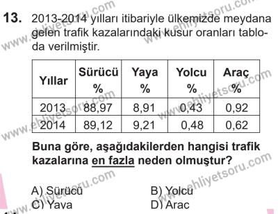 14 Nisan 2016 Tarihli Sürücü Adayları Sınavı L Kitapçığı 2. Oturum 13. Soru