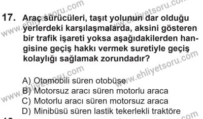 14 Nisan 2016 Tarihli Sürücü Adayları Sınavı L Kitapçığı 2. Oturum 17. Soru