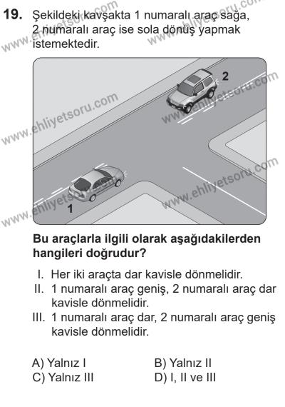14 Nisan 2016 Tarihli Sürücü Adayları Sınavı L Kitapçığı 2. Oturum 19. Soru