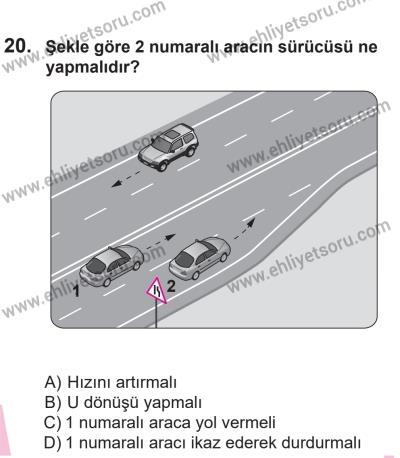 14 Nisan 2016 Tarihli Sürücü Adayları Sınavı L Kitapçığı 2. Oturum 20. Soru