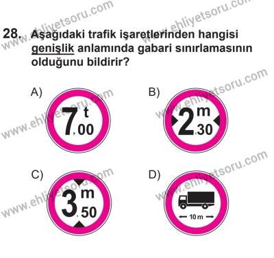 14 Nisan 2016 Tarihli Sürücü Adayları Sınavı L Kitapçığı 2. Oturum 28. Soru