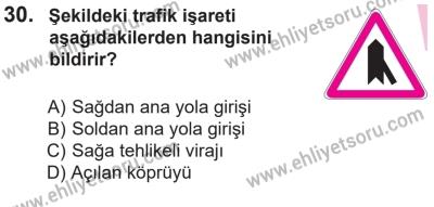 14 Nisan 2016 Tarihli Sürücü Adayları Sınavı L Kitapçığı 2. Oturum 30. Soru