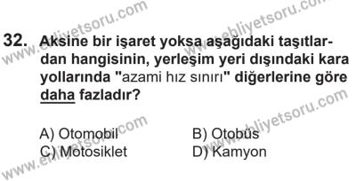 14 Nisan 2016 Tarihli Sürücü Adayları Sınavı L Kitapçığı 2. Oturum 32. Soru