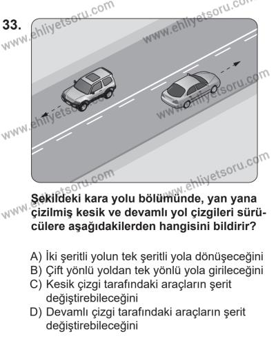 14 Nisan 2016 Tarihli Sürücü Adayları Sınavı L Kitapçığı 2. Oturum 33. Soru