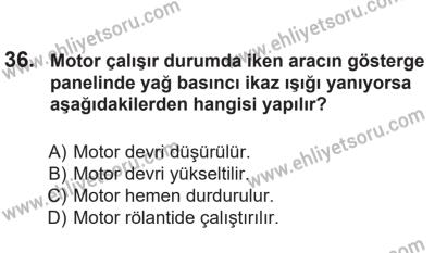 14 Nisan 2016 Tarihli Sürücü Adayları Sınavı L Kitapçığı 2. Oturum 36. Soru