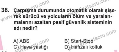 14 Nisan 2016 Tarihli Sürücü Adayları Sınavı L Kitapçığı 2. Oturum 38. Soru