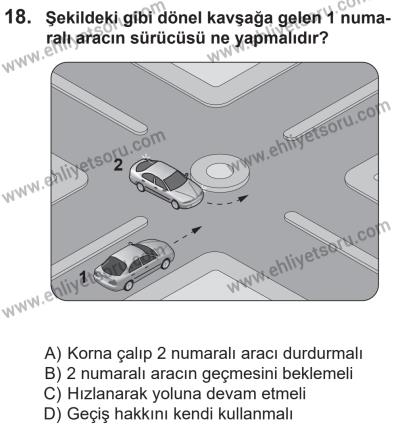 14 Nisan 2016 Tarihli Sürücü Adayları Sınavı M Kitapçığı 1Oturumu 18. Soru