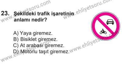 14 Nisan 2016 Tarihli Sürücü Adayları Sınavı M Kitapçığı 1Oturumu 23. Soru