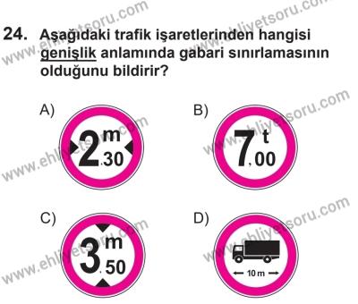 14 Nisan 2016 Tarihli Sürücü Adayları Sınavı M Kitapçığı 1Oturumu 24. Soru