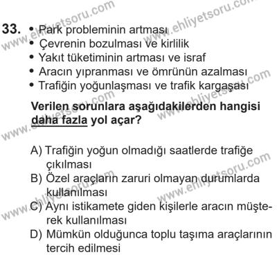 14 Nisan 2016 Tarihli Sürücü Adayları Sınavı M Kitapçığı 1Oturumu 33. Soru
