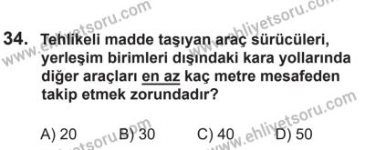 14 Nisan 2016 Tarihli Sürücü Adayları Sınavı M Kitapçığı 1Oturumu 34. Soru