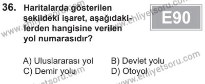14 Nisan 2016 Tarihli Sürücü Adayları Sınavı M Kitapçığı 1Oturumu 36. Soru