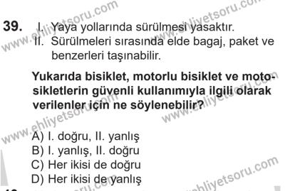 14 Nisan 2016 Tarihli Sürücü Adayları Sınavı M Kitapçığı 1Oturumu 39. Soru