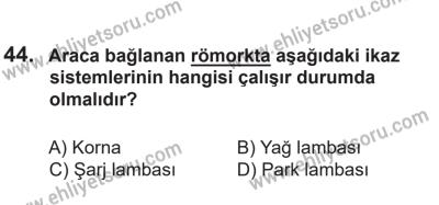 14 Nisan 2016 Tarihli Sürücü Adayları Sınavı M Kitapçığı 1Oturumu 44. Soru