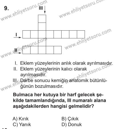 14 Nisan 2016 Tarihli Sürücü Adayları Sınavı M Kitapçığı 2. Oturum 9. Soru