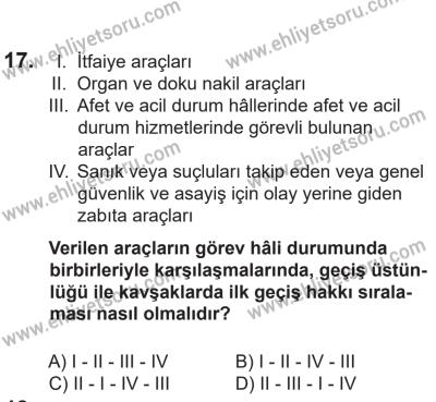 14 Nisan 2016 Tarihli Sürücü Adayları Sınavı M Kitapçığı 2. Oturum 17. Soru