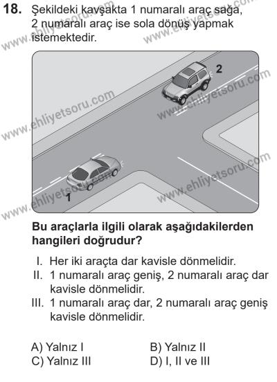 14 Nisan 2016 Tarihli Sürücü Adayları Sınavı M Kitapçığı 2. Oturum 18. Soru