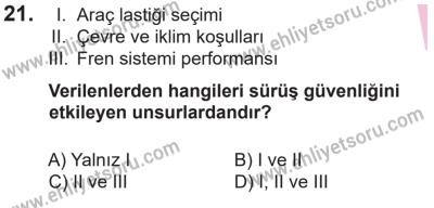 14 Nisan 2016 Tarihli Sürücü Adayları Sınavı M Kitapçığı 2. Oturum 21. Soru