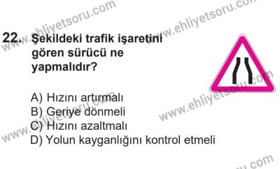 14 Nisan 2016 Tarihli Sürücü Adayları Sınavı M Kitapçığı 2. Oturum 22. Soru