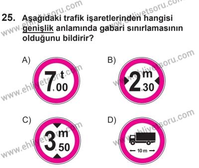 14 Nisan 2016 Tarihli Sürücü Adayları Sınavı M Kitapçığı 2. Oturum 25. Soru