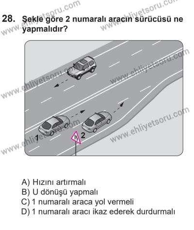 14 Nisan 2016 Tarihli Sürücü Adayları Sınavı M Kitapçığı 2. Oturum 28. Soru
