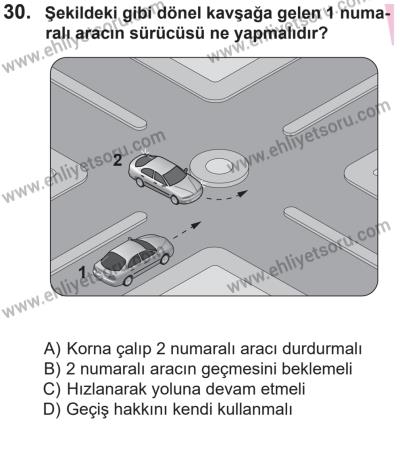 14 Nisan 2016 Tarihli Sürücü Adayları Sınavı M Kitapçığı 2. Oturum 30. Soru