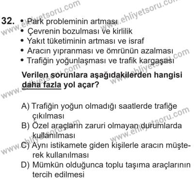 14 Nisan 2016 Tarihli Sürücü Adayları Sınavı M Kitapçığı 2. Oturum 32. Soru