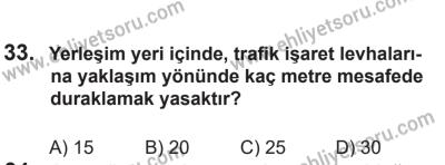14 Nisan 2016 Tarihli Sürücü Adayları Sınavı M Kitapçığı 2. Oturum 33. Soru