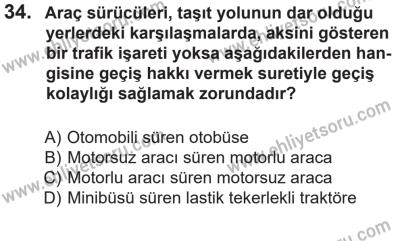 14 Nisan 2016 Tarihli Sürücü Adayları Sınavı M Kitapçığı 2. Oturum 34. Soru