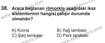 14 Nisan 2016 Tarihli Sürücü Adayları Sınavı M Kitapçığı 2. Oturum 38. Soru
